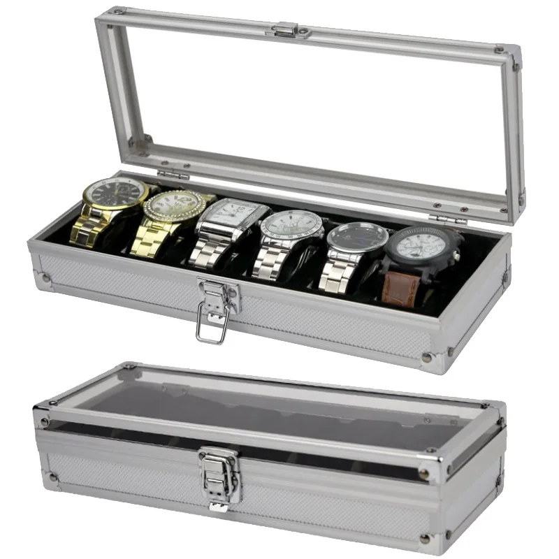 Watch Storage Box VANSIHO Aluminum 6/10/12 Grids Suitcase With Glass Window For Men