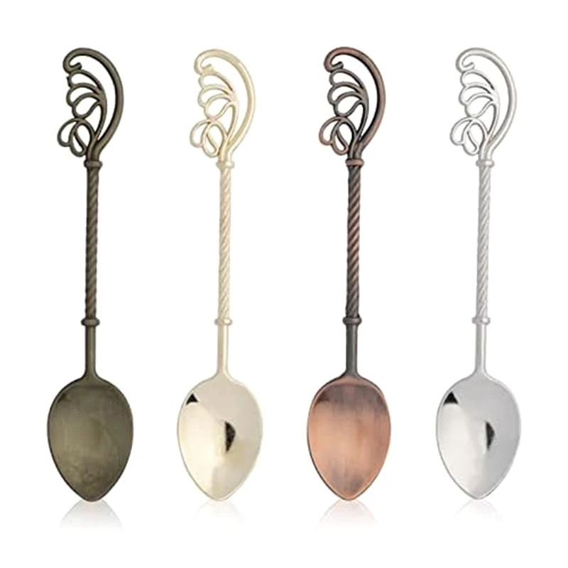 

Set Of 4 Retro Coffee Tea Mini Ice Cream Dessert Spoon Scoop, 4.3 Inch Long Feather Durable Easy To Use High Guality