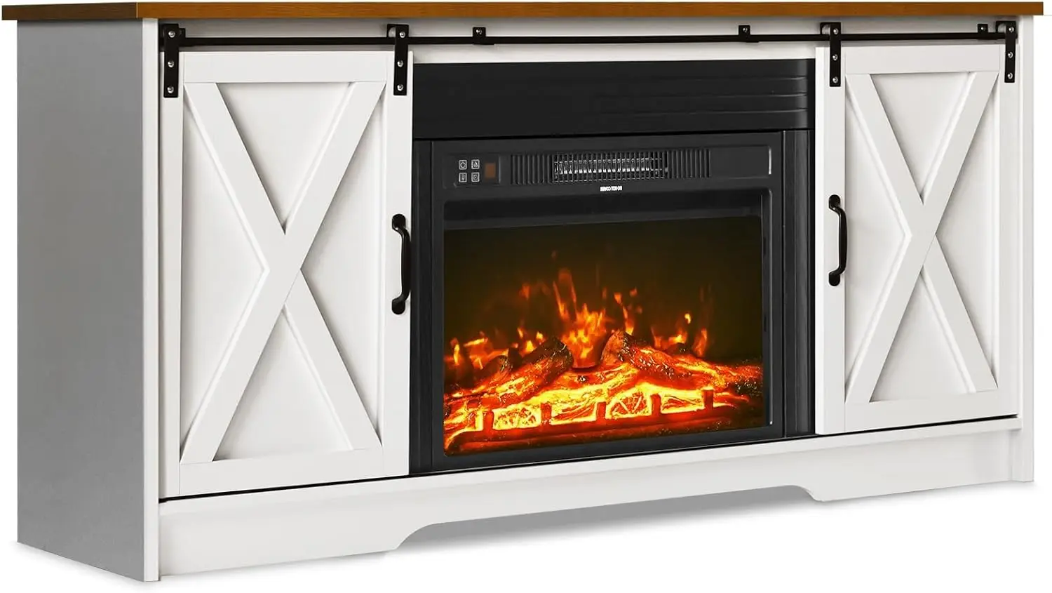 4 EVER WINNER Fireplace TV Stand with 23" Electric Fireplace, Sliding Barn Door, Farmhouse Fireplace Entertainment Center with 6