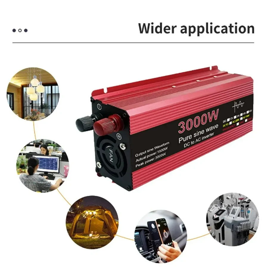 Sine Wave Inverter Pure DC 12V/24V To AC 110V/220V 1000W 1600W 2000W 2200W Portable Power Bank Converter Solar