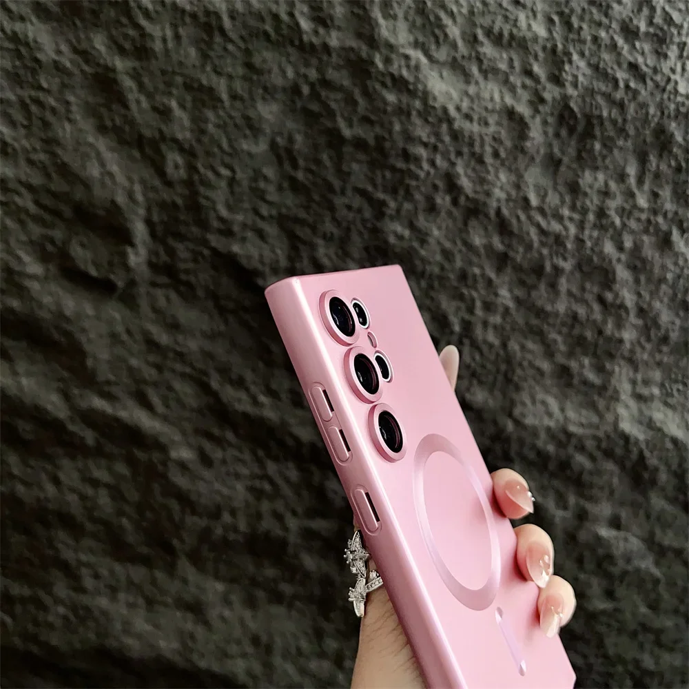 Enhanced Plating Silicone Magnetic Wireless Charging Case with Lens Protection Cover