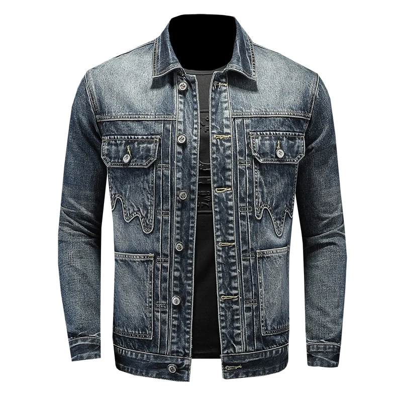 

Quality Men Denim Jacket Single-Breasted Vintage Coat for Male Spring Autumn Outerwear Clothes