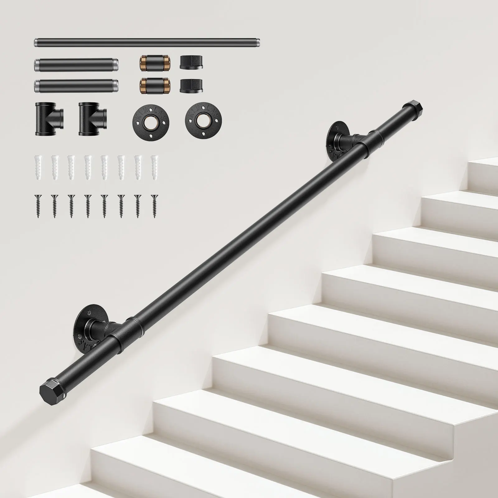 Chevaux d'escalier à tuyau sécurisé, en acier au carbone, pour montage mural, escaliers, intérieur et extérieur, garde-corps d'escalier noir