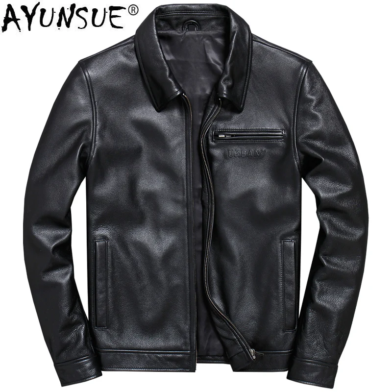 

AYUSNUE Genuine Leather Jacket Men Spring Autumn 100% Cow Leather Coat Short Cowhide Biker Mens Leather Jackets V-A005 KJ3850