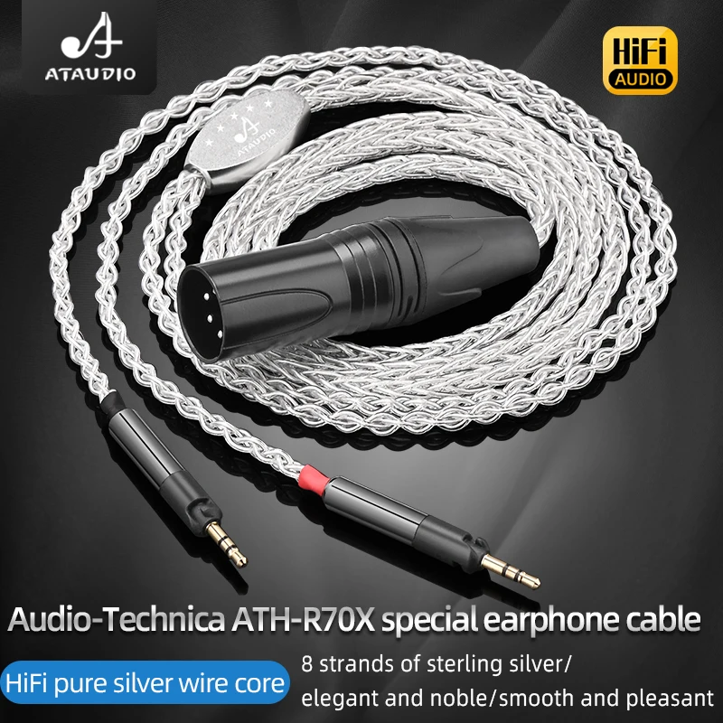 

ATAUDIO HiFi Headphone Cable 4-pin XLR Male Cable For Audio-Technica ATH-R70x Headphone Pure Silver Wire Core Headset Upgrade