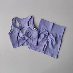 Women's Seamless Yoga Set - Sporty Chic Fitness Ensemble - M (Purple)