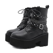 

Women's Boots Winter New Punk Motorcycle Boots Thick-soled Martin Boots Side Zipper and Nail Chain Nightclub Women's Boots Shoes