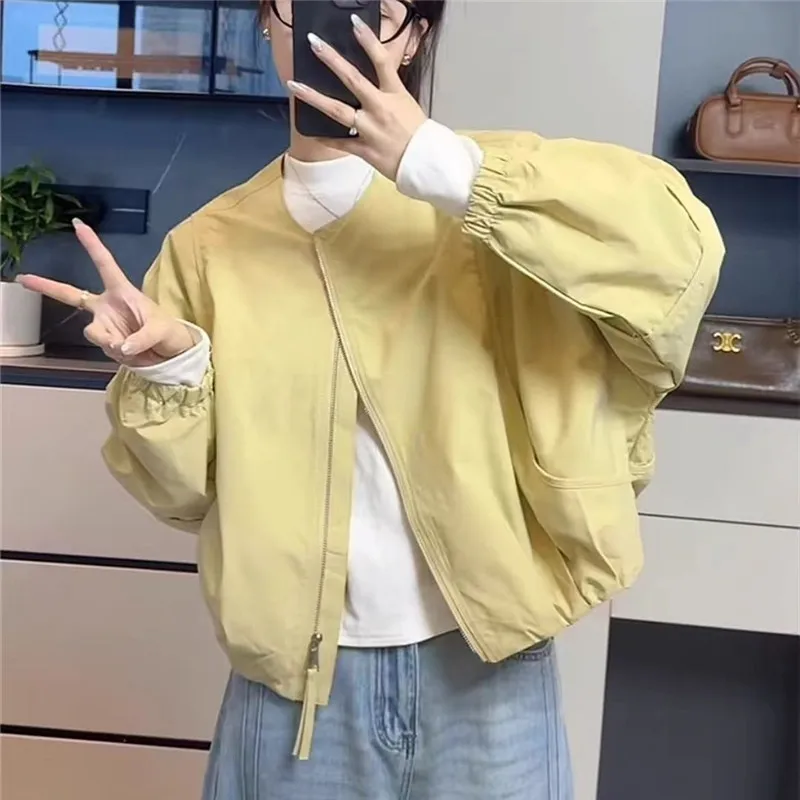 Korean Version Simple Women's Round Neck Solid Color Short Coat 2026 Spring New Female Casual Loose Jacket Joker Little Overwear 78 S05ebc527db224bc69a0bca9c309dfc218