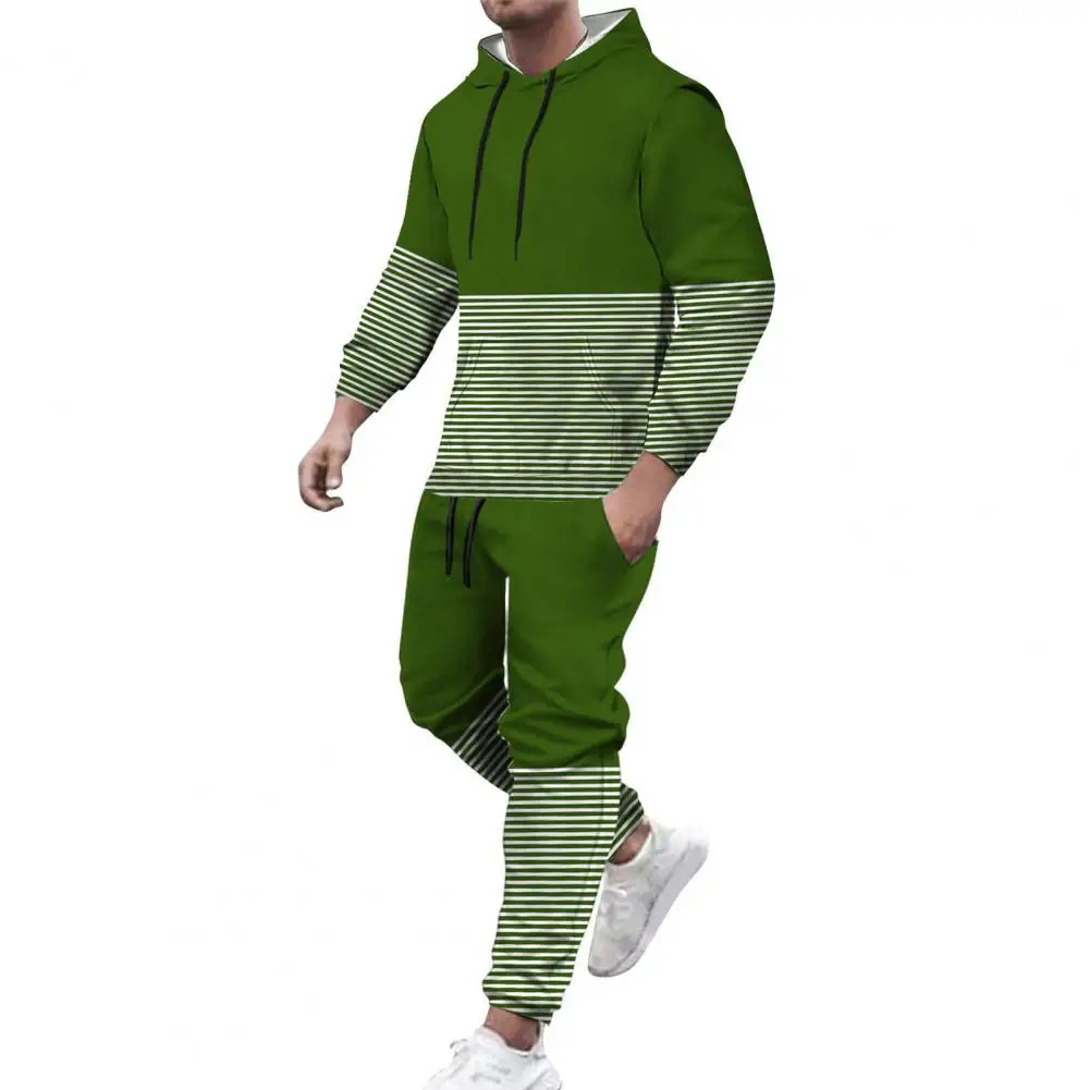 

Loose Cut Men Tracksuit Men's Striped Patchwork Tracksuit Set with Hooded Sweatshirt Jogger Pants for Autumn Winter Workouts Gym