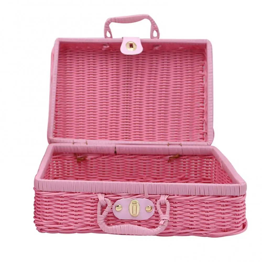 Storage Case Organizer Vintage Rattan Woven Makeup Holder Suitcase Sundries Box 6