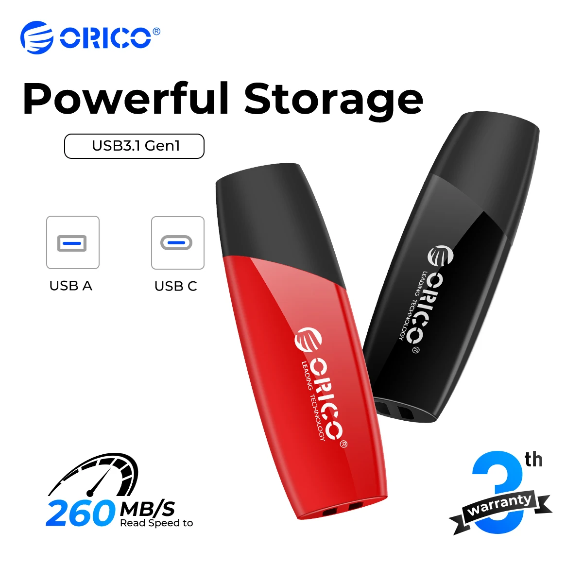 

ORICO New Trend USB3.2 260MB/S USB Flash Drives Black Red Pen Drive Type C 256GB 128GB 64GB 32GB Pendrive for PC Laptop Storage