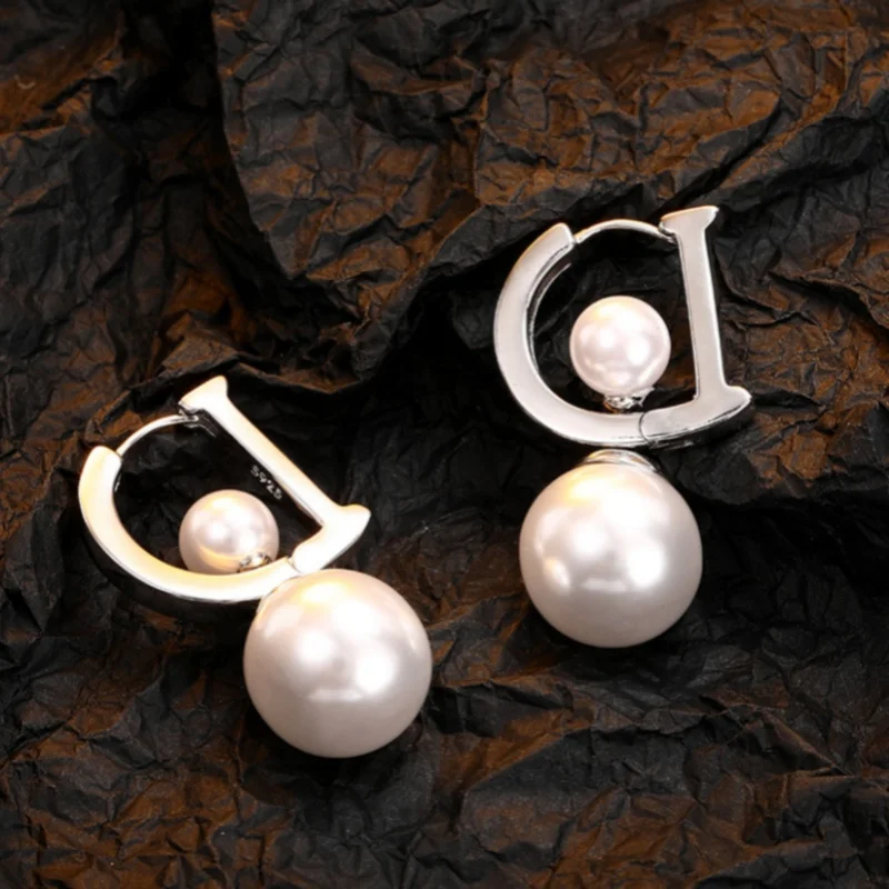 

S925 Sterling Silver Earrings for Women New Fashion D-shaped Ear Clips Inlaid Freshwater Pearl Punk Jewelry Free Shipping