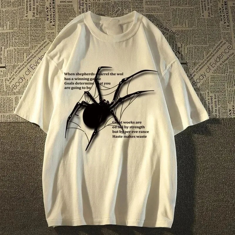 

Y2K Korean Men Streetwear Spider Graphic Acubi Harajuku Egirl Short Sleeve T-Shirts Grunge Aesthetics Oversized Clothes