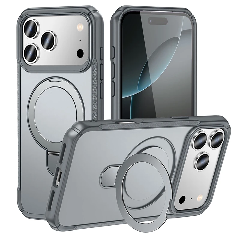 Sleek Magnetic Metal Ring Stand Case with Wireless Charging Compatibility