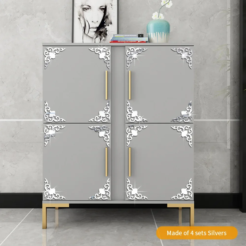 4Pcs 3D Acrylic Mirror Corner Stickers Geometry Gold Modern Room Bathroom Decor Edge Strip Corner Line Wall Decor Supplies