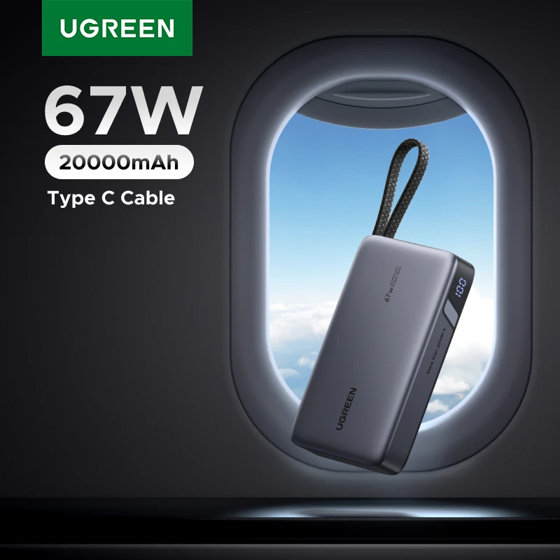 UGREEN 67W 20000mAh Power Bank Built-in Type-C Cable, 65W