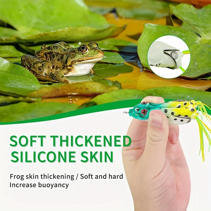 Description Picture 4 of item5pcs Frog-Shaped Fishing Lures with Double Up-tilt Groove Hook, Realistic Soft Bait Fish Hook with Storage Box For Freshwater