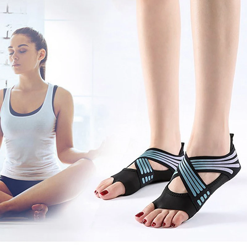 1Pair Non Slip Yoga Barre Soft Wrap Shoes Pilates Dancing Training Toeless  Socks