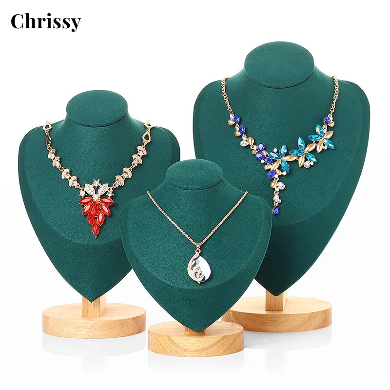 Free Shipping 3pcs Jewlery Organizer Display Stand Wooden Base Necklaces Bust Chain Choker Holder for Shop Showcase Decoration hawson luxury wooden cuff links display box free shipping classic storage box for personal or shop