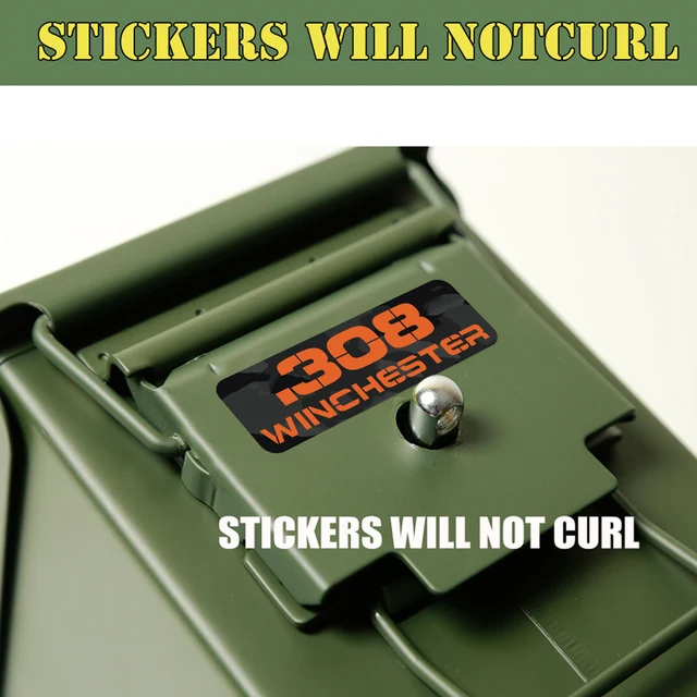 .308 Ammo Can Labels – 4-Pack – 3x1.15 Vinyl Decals – Black/White/Yellow