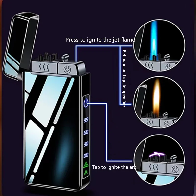 Butane gas lighter,cigarette lighter USB Torch Lighter Metal Windproof Electric Gas Butane Lighter Rechargeable Cigar Accessories Men's Gift Smonker