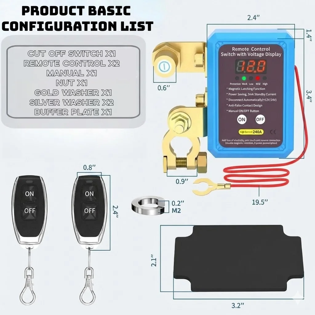 Auto Battery Master Switch with Remote, 240A Kill Switch 12V Remote Battery Disc