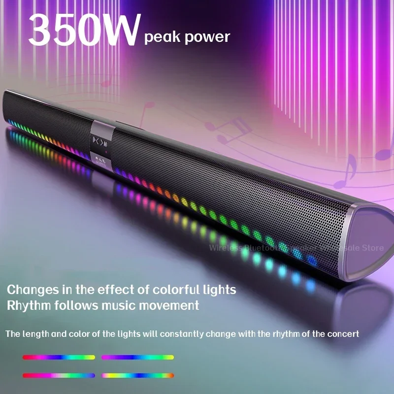 LED 컬러 라이트 블루투스 스피커, 에코 월 사운드, 무선 TV 홈 시어터 서브우퍼 사운드 시스템, 피크 350W