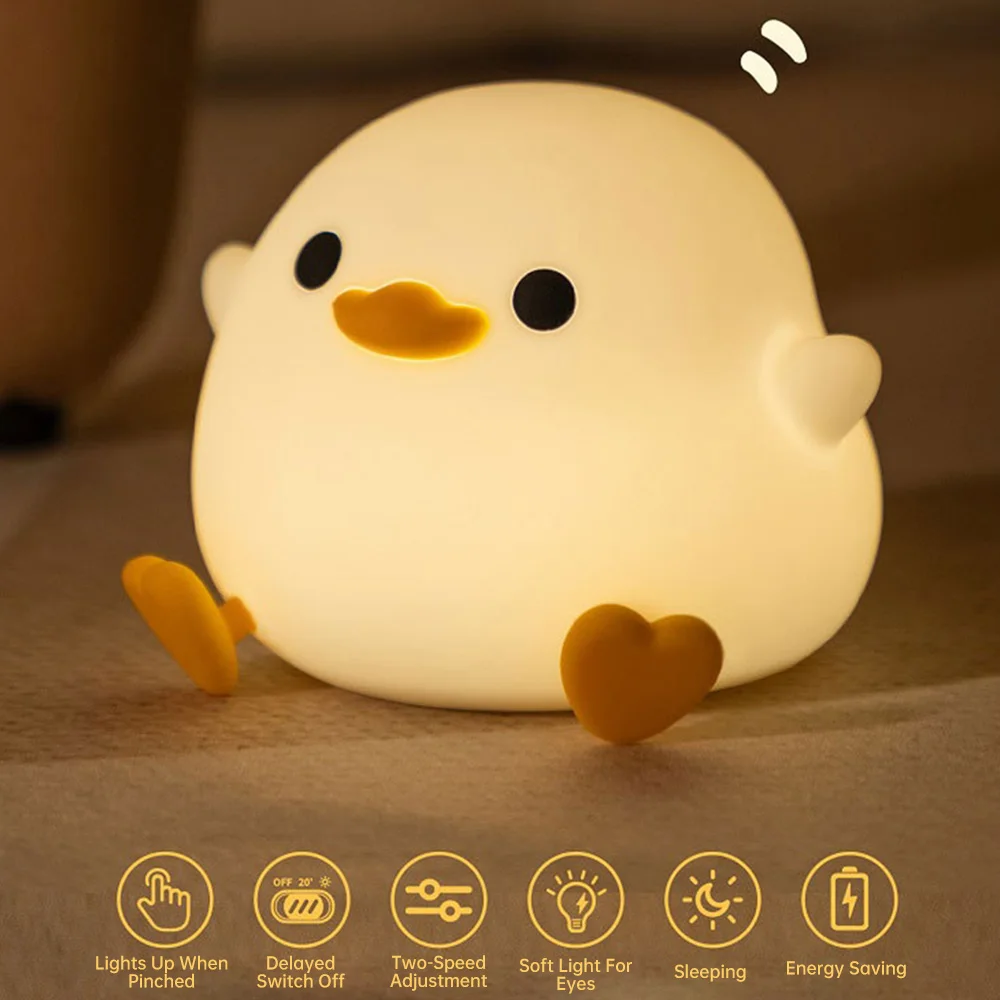 

Cute LED Night Light Touch Sensor Cartoon Kid's Nightlights USB Rechargeable Duck Silicone Lamp for Bedroom Decor Birthday Gift