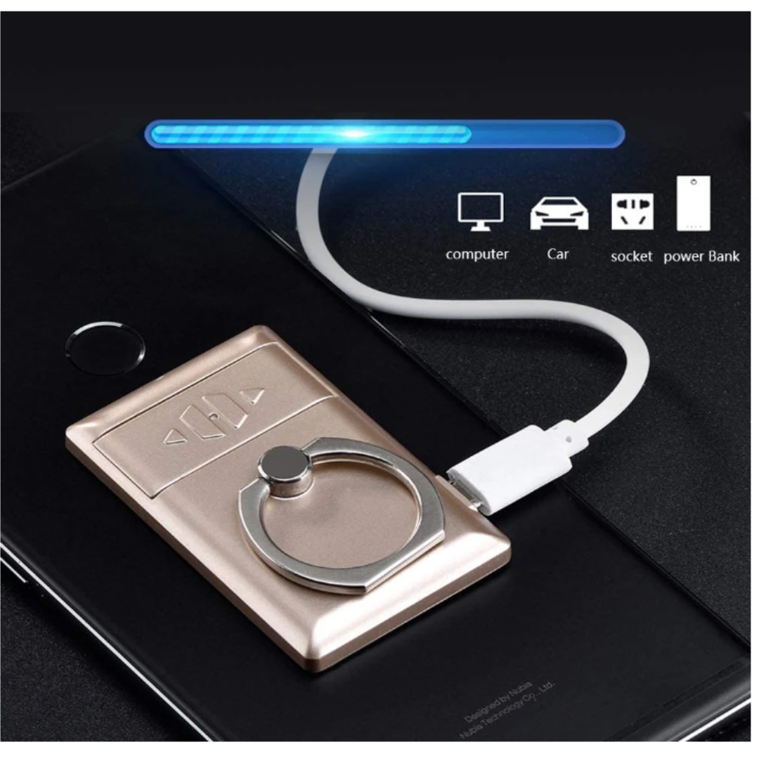 USB Rechargeable Electric Lighter, Windproof Lighter, Phone Ring Buckle, Creative Bracket, 2 in 1