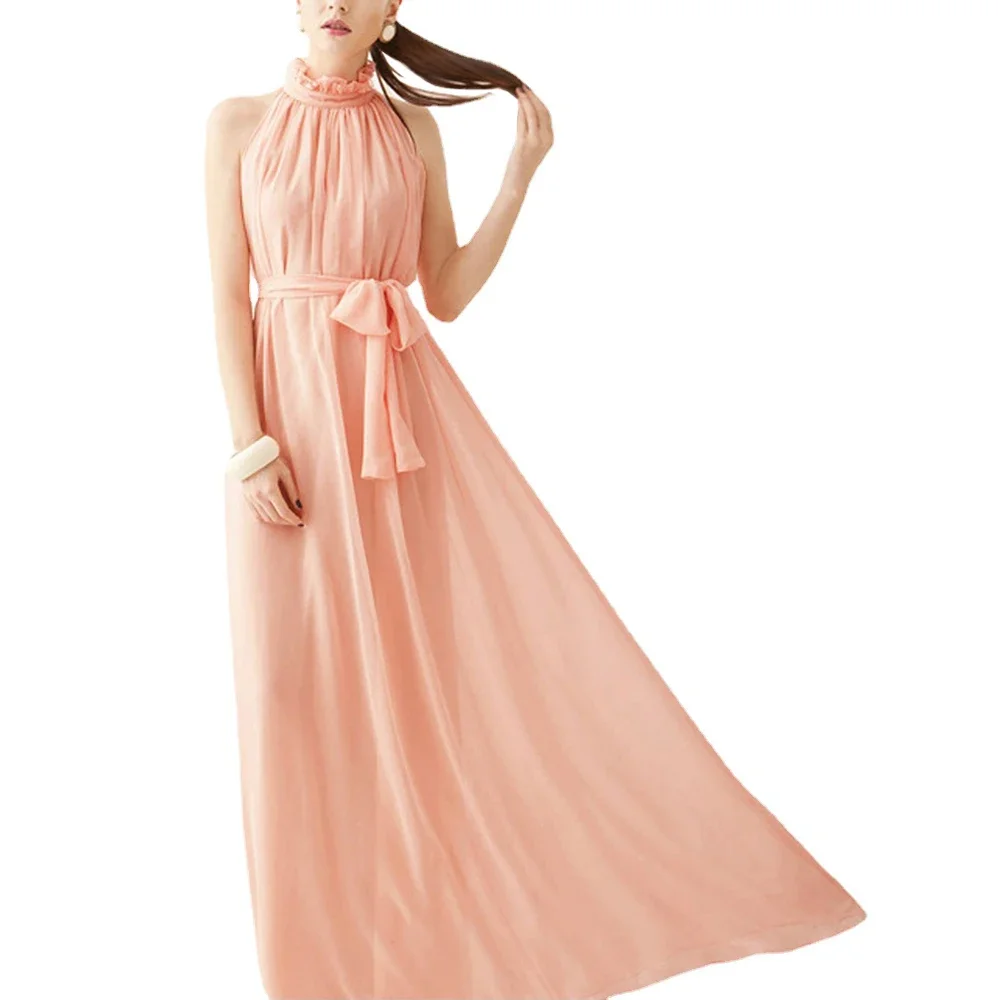 Elegant Bow Women Long Dress 11 Colors Sexy Halter Strapless  Sleeveless Pleated Dresses Sundress Vacation Clothes For Women