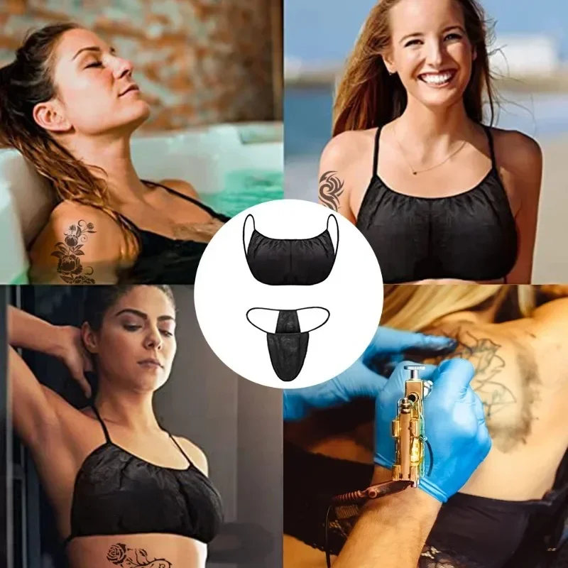 25 Sets Beauty Bras and T Panties Set Waist Stretch 120cm Disposable Bikini Thong Panties for Tanning Hygienic SPA Sauna Briefs 6