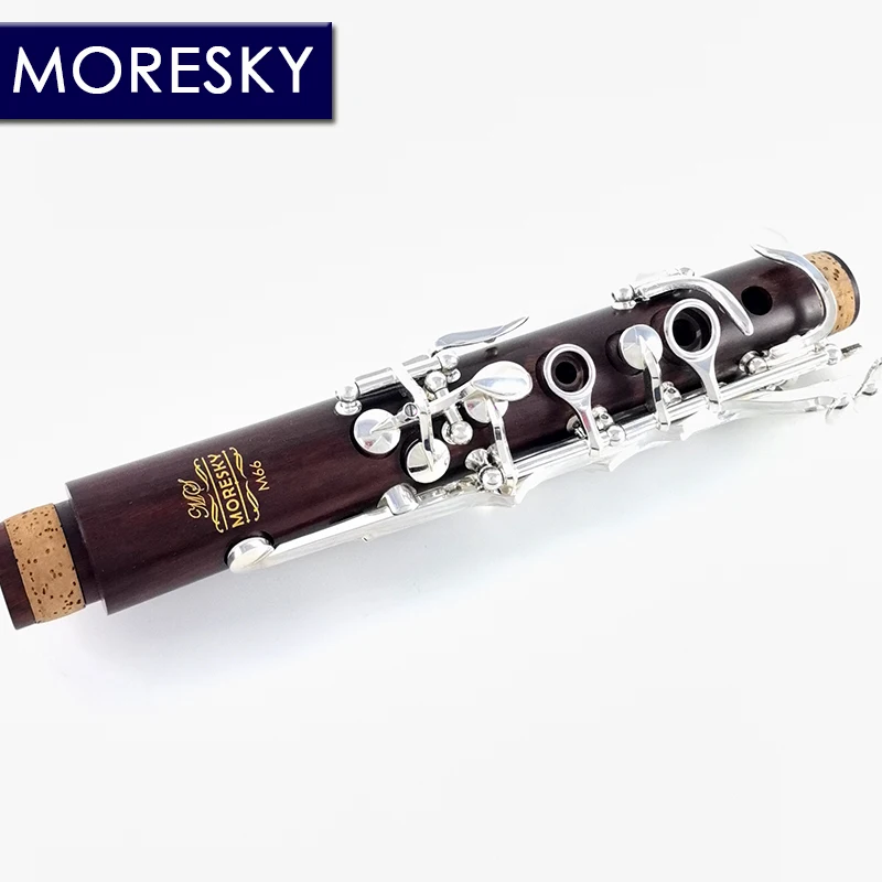 MORESKY Clarinet Bb Red Wood Clarinet Silver plated17 Keys Mopane Sib Klarnet M66