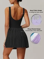 VITALINOVO Workout Tennis Dress with Built in Shorts Square Neck Padded Workout Dress with Pockets Golf Athletic Mini Dresses - Image 2