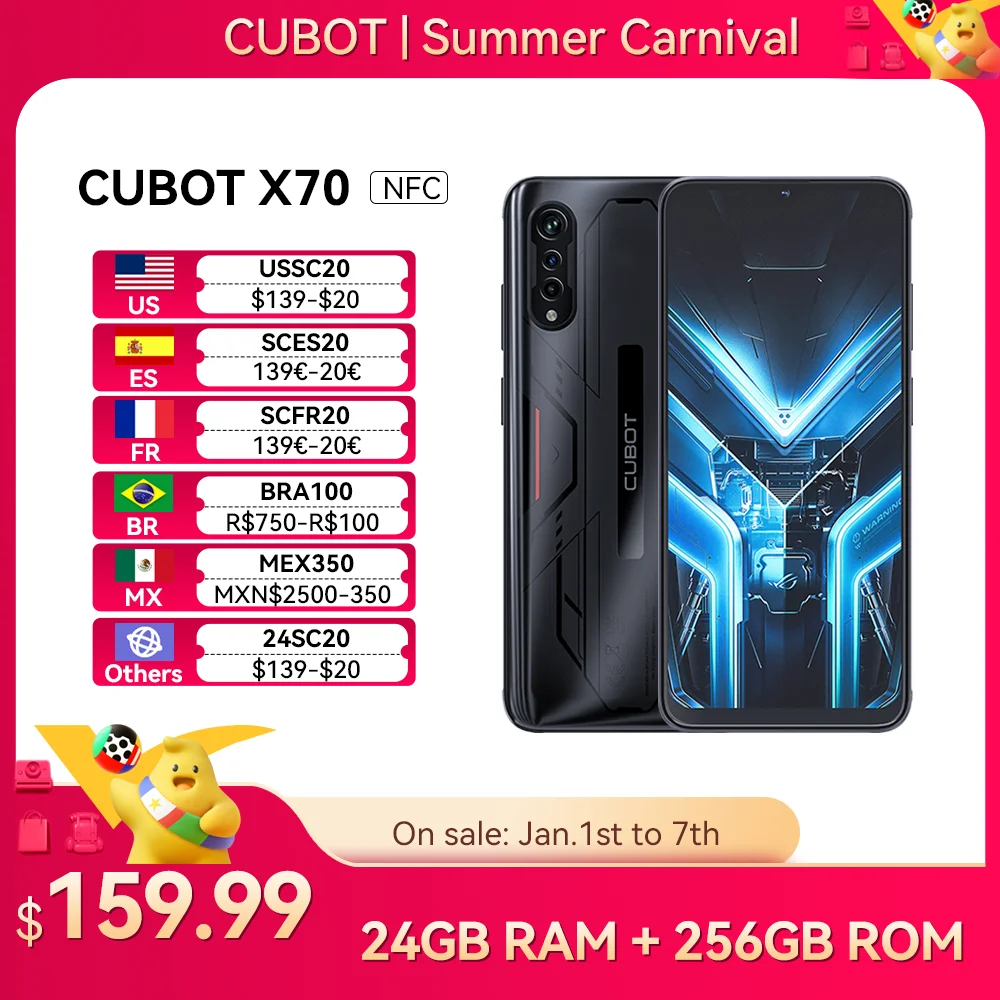 Global Version Cubot X70, Smartphone Android 13, Helio G99, 24GB+256GB,100MP Triple Camera, NFC, 120Hz 6.583