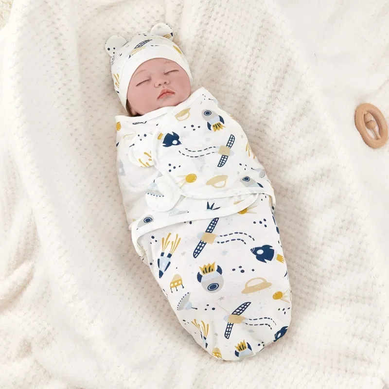 Baby Anti-shock Swaddle Cotton Printed Wrap Spring/Summer Baby Wrap Two-piece Baby Anti-kick Blanket Suitable for 0-3 Months 5