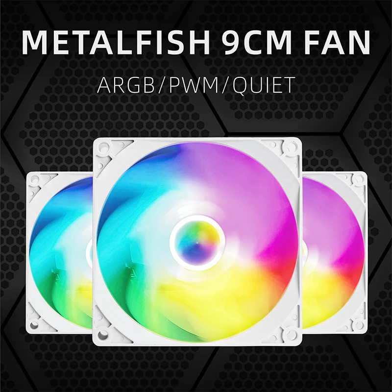 METALFISH 9cm Chassis Fan ARGB Colorful Light Effect Support CPU Cooler 9225 12V PWM Quiet Compact Mini Gaming Computer Case