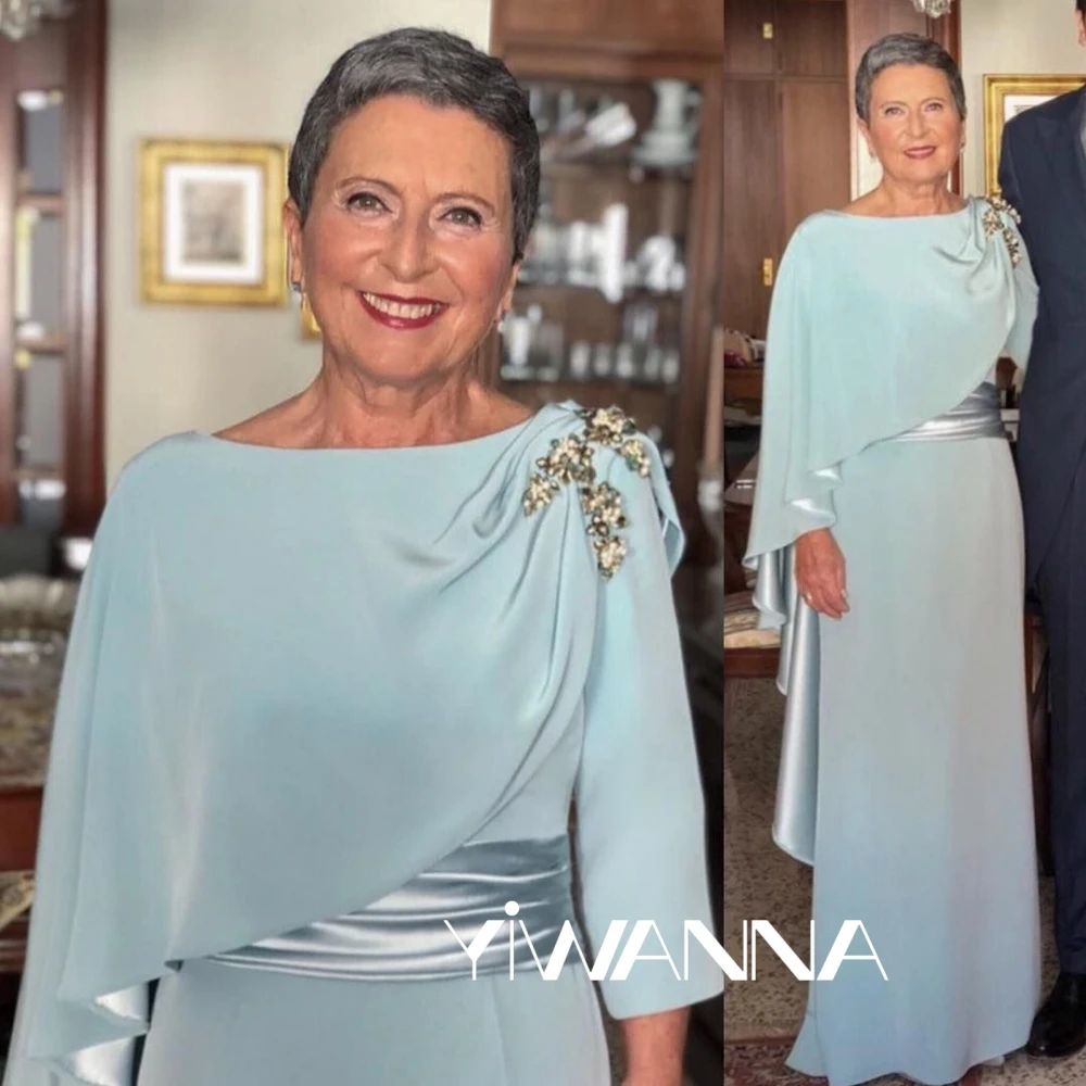 Mother Bride Dresses Modern Boat Neck Mother Of The Bride Dress For Wedding Modest Long Sleeve Prom Dress Chiffon Evening Gown