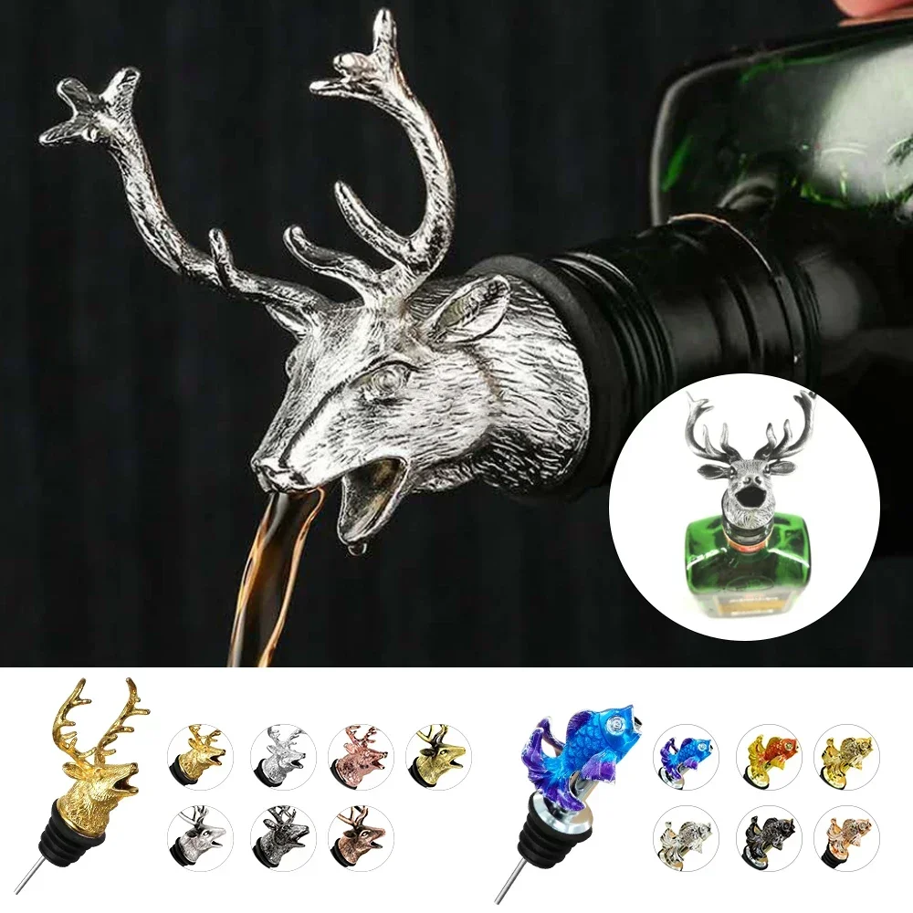 Wine Pourer Alloy Deer Elk Wine Stopper Liquor Pourers Wine Bottle Stoppers Wine Pourers Wine Accessories Liquor Dispenser Cocktails Beer Whiskey Dispenser Bar Accessories
