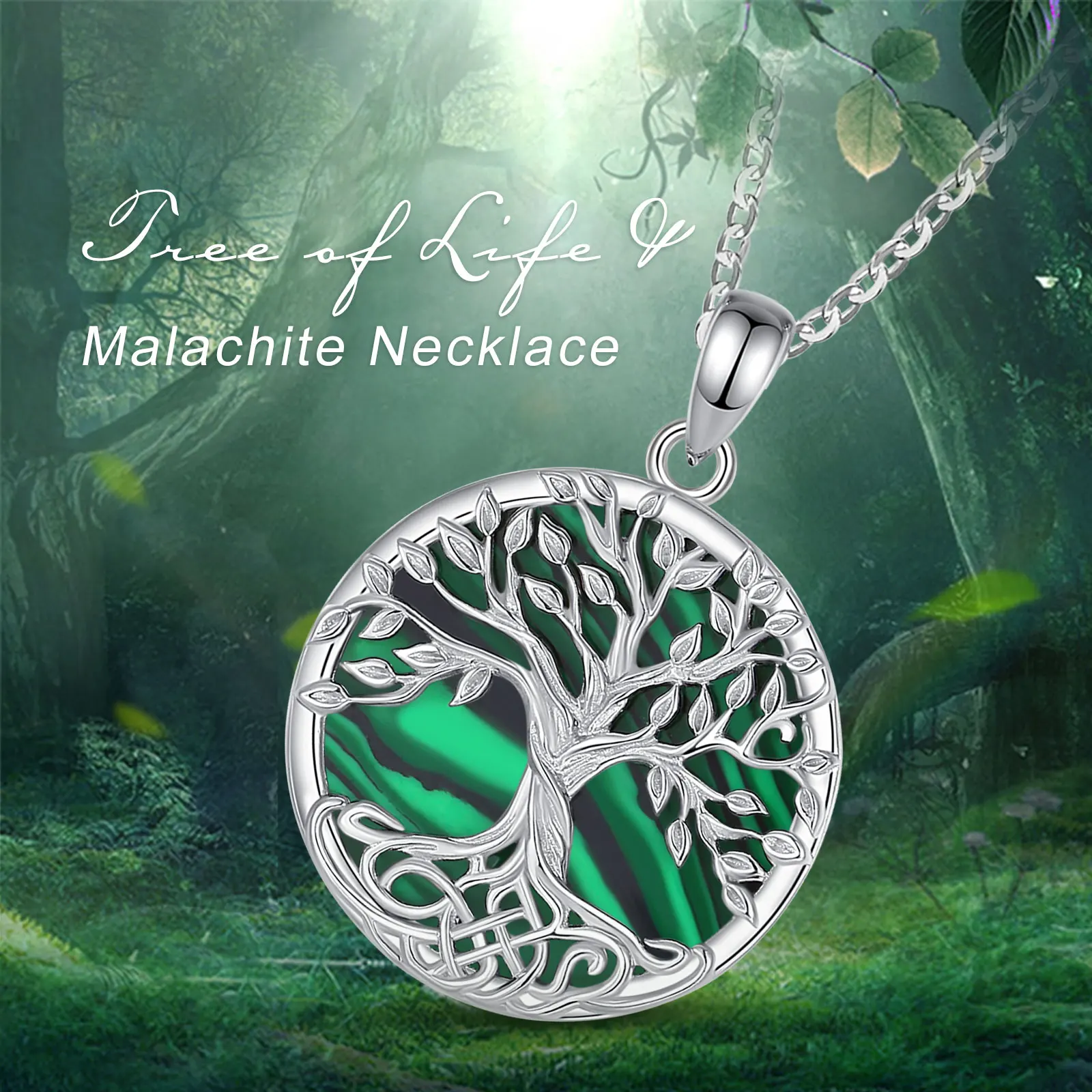 ◇HYERES LOR◇ Fenidor Silver (Y) Flat Necklace Malachite HL collier-malachite-aura-verte-