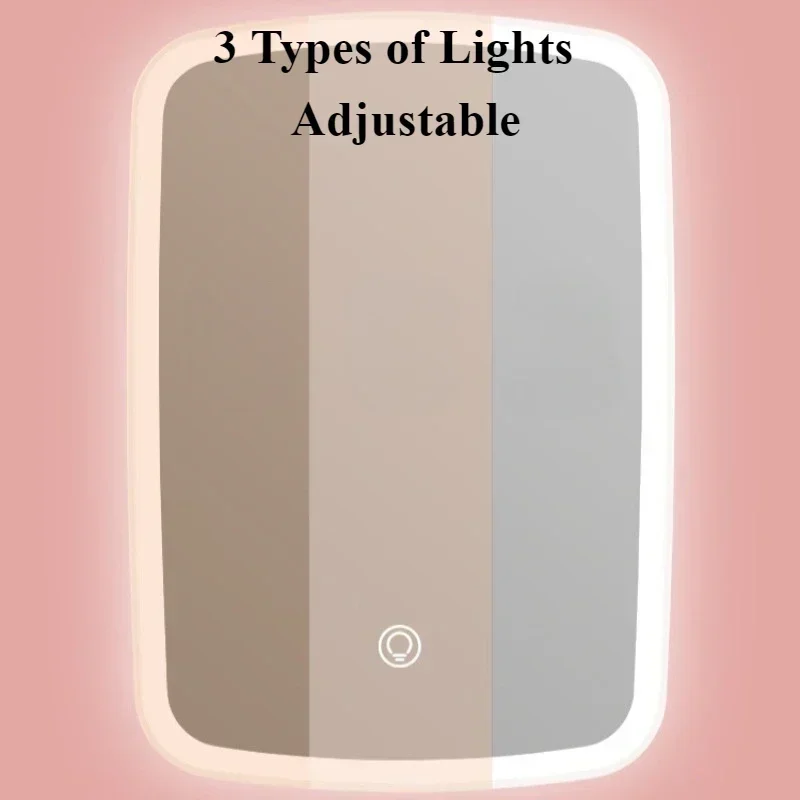 LED Makeup Mirror with Stand Desktop Folding Compact White Square Travel Cosmetic Mirror with Light 3 Color Light Vanity makeup mirror