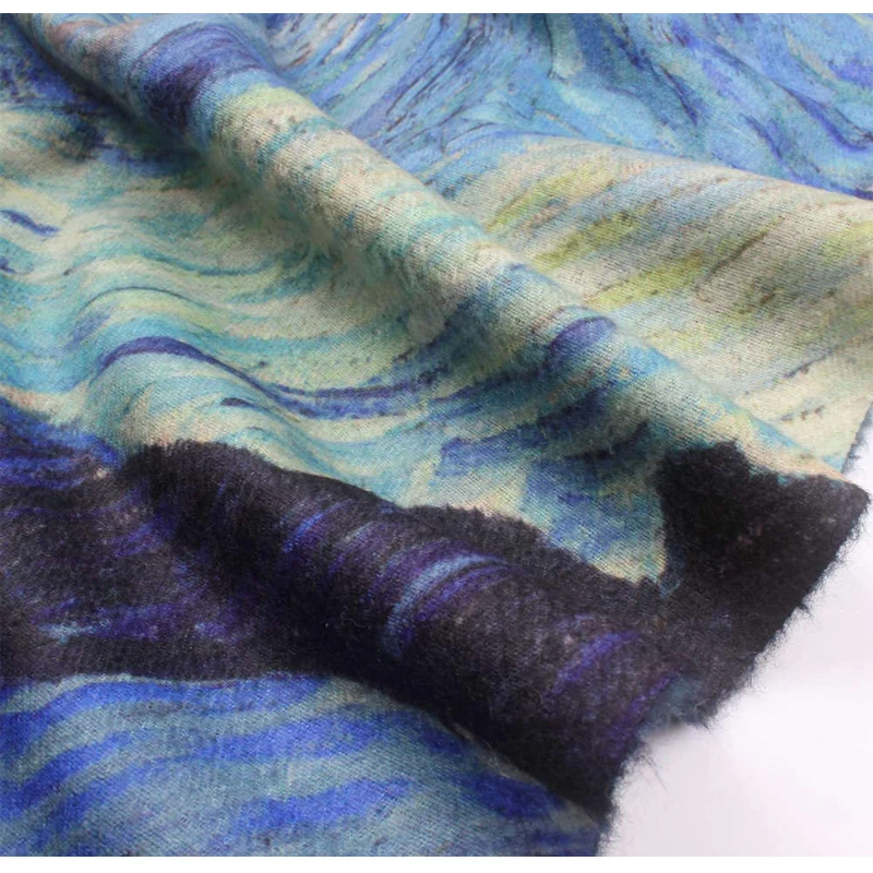 NEW Winter Scarf Women Cashmere Wrap Warm Pashmina Van Gogh Starry Night Foulard Female Scarves Thick Soft Blanket Tassels Shawl 5