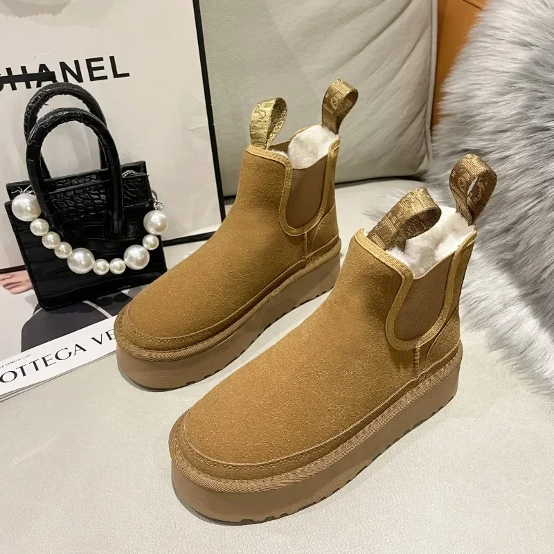 

Suede Cotton Boots Snow Boots Warm Ankle Chelsea Snow Boots 2023 Winter Gothic Shoes New Short Plush Walking Shoes Women