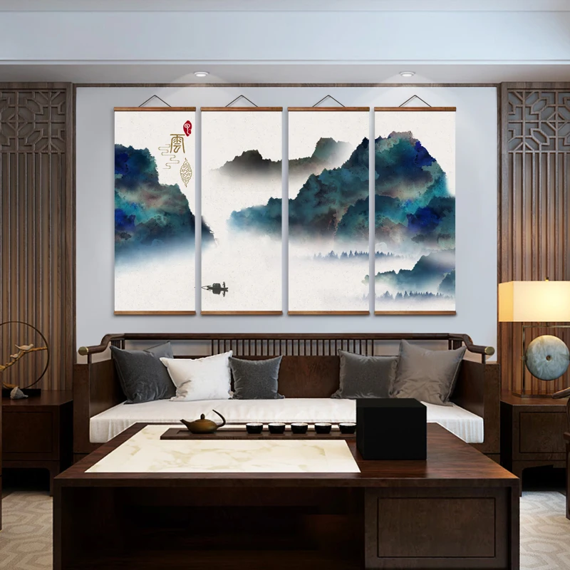 

Декоративные настенные постеры MT0150 в китайском стиле, настенные художественные картины на холсте с прорезями из массива дерева