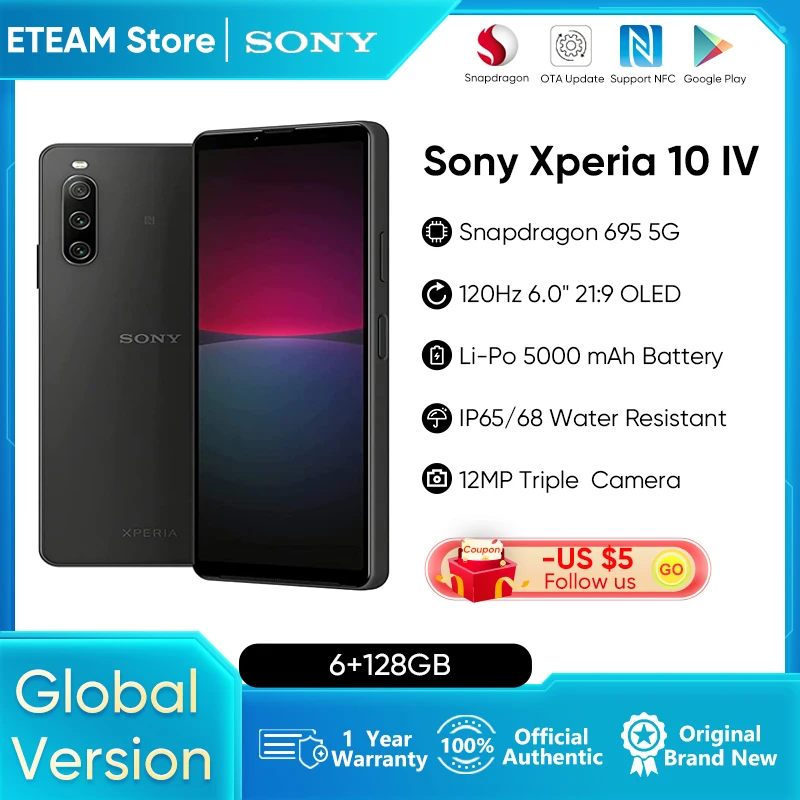 Sony-Xperia 10 V 5G Global Version Snapdragon 695 5000mAh Battery IP65 68  Water Resistance 6.1
