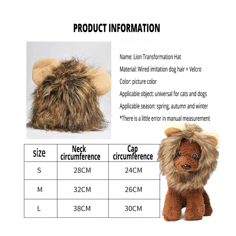 CAT LION CLOTHES HAIR FUNNY Pet MANE WIG Headgear Hat DRESS UP COSTUME G2X8  new.