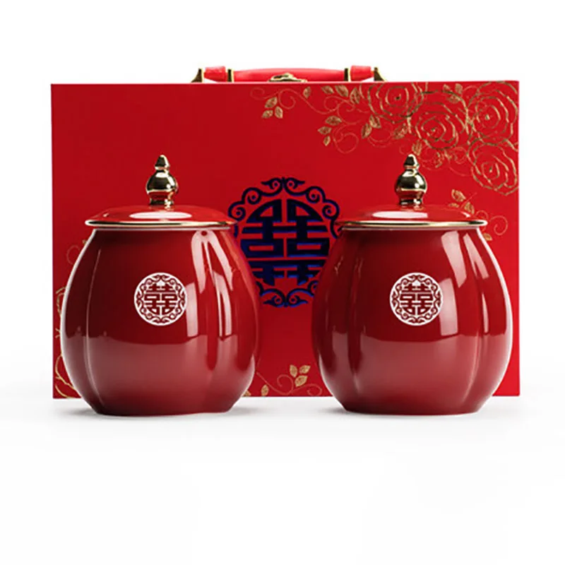 Portable Ceramic Tea Caddy, Sealed Jar, Travel Tea Boxes, Spice Candy Storage Tank, Food Container for Chinese Red Wedding Sup