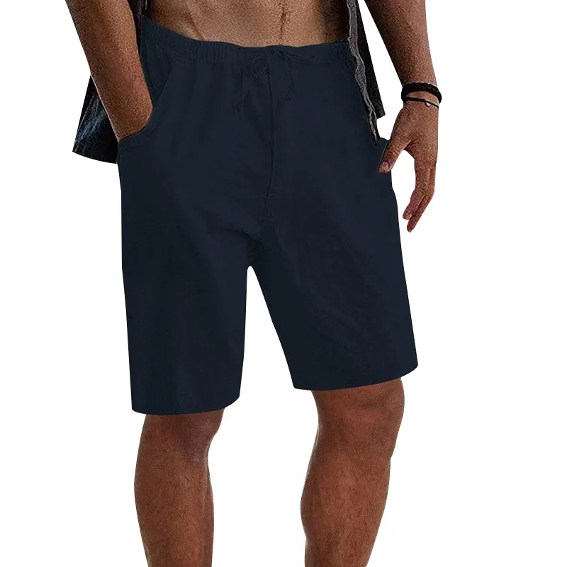 Cotton and Linen Shorts for Young Men Solid Color Loose Fitting Summer Outdoor Casual Pants European and American Fashion Trends
