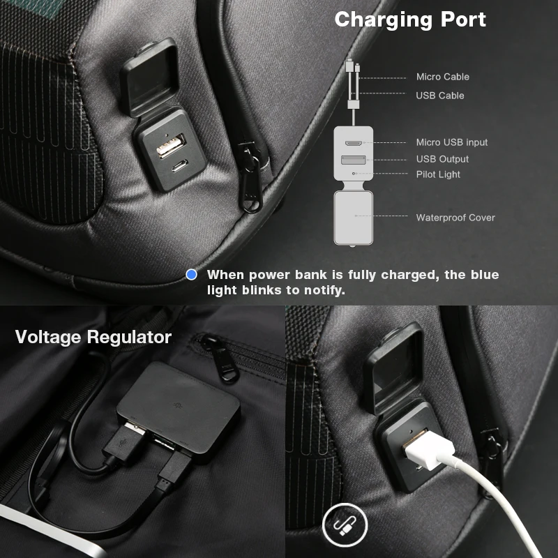 Kingsons Men Beam Backpack Solar Panel +USB Charging Anti-theft/Waterproof/ 15.6 inch Laptop Backpack Male 4