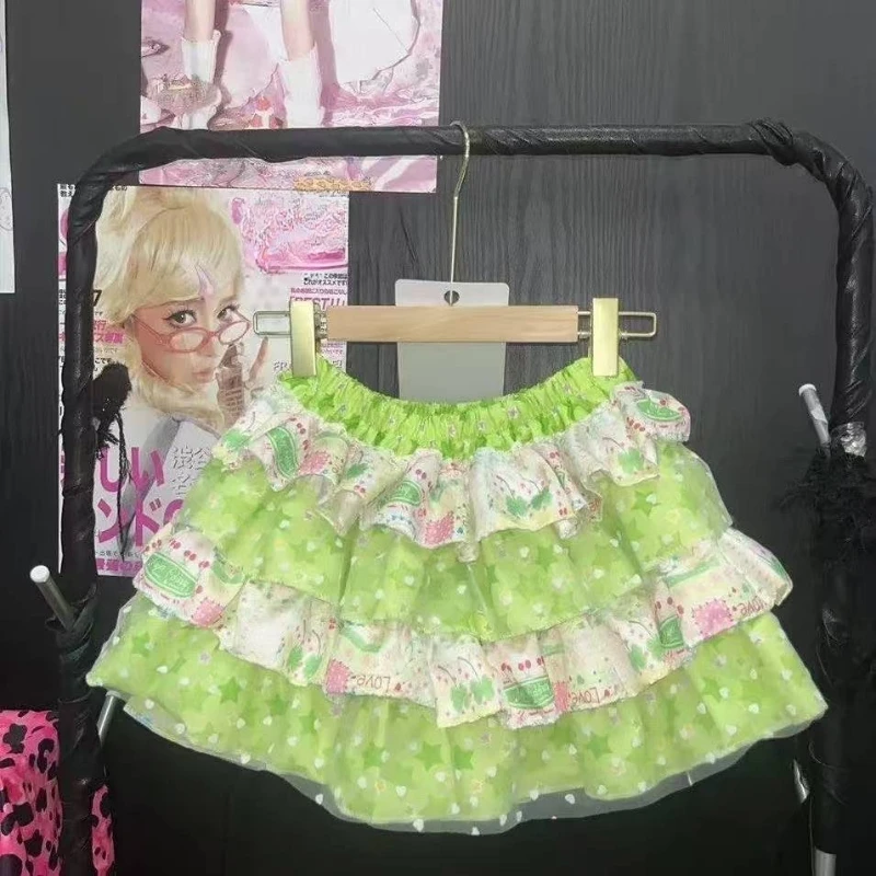 Japanese Kawaii Lolita Style Y2k Mini Skirt Women Sweet Strawberry Print Ruffle Punk Cake Skirt Girl Cute Bow Skirt Faldas Mujer - Image 4