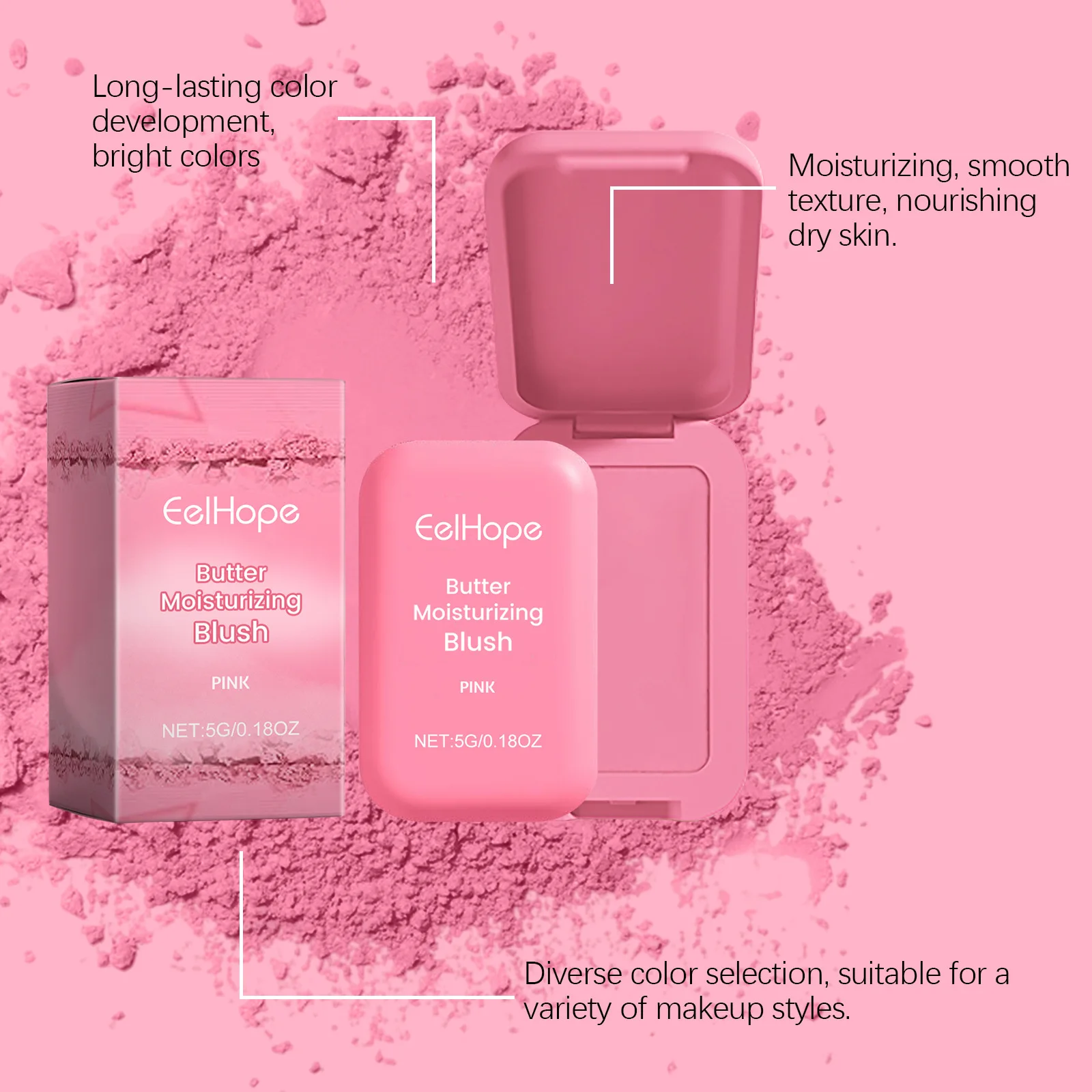 EELHOPE Butter Moisturizing Pink Blush Long Lasting Matte Rouge Naked Makeup Facial Repair Blush Natural Ruddy Makeup Blusher 5
